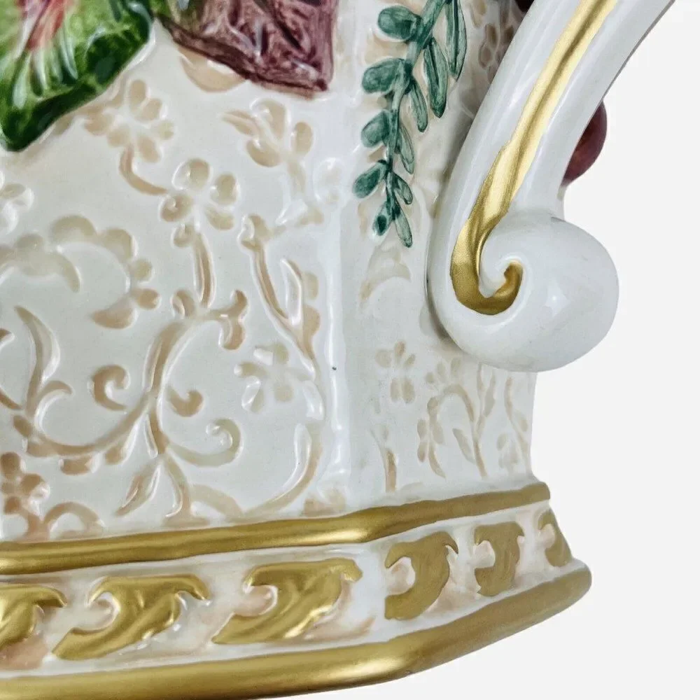 Vintage Fitz and Floyd Venezia Teapot Embossed Fruit Gold Trim Handpainted READ
